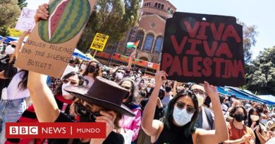 Israel - Gaza | "Protestan por Gaza como en su día hicieron por Vietnam": cómo el campus de la UCLA en Los Ángeles refleja la tensión que genera en EE.UU. el conflicto entre israelíes y palestinos - BBC News Mundo